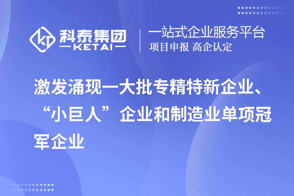 激發(fā)涌現(xiàn)一大批專精特新企業(yè)、“小巨人”企業(yè)和制造業(yè)單項冠軍企業(yè)