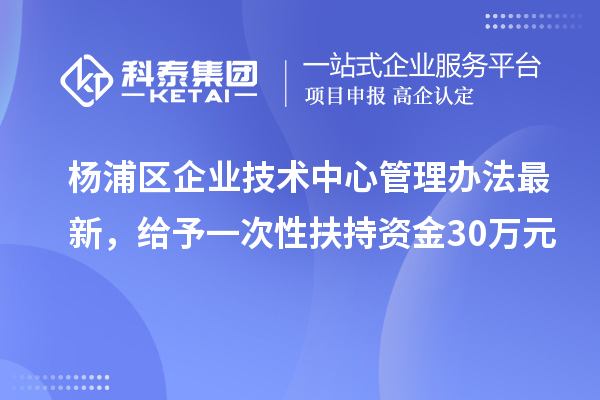 楊浦區(qū)企業(yè)技術(shù)中心管理辦法最新，給予一次性扶持資金30萬(wàn)元