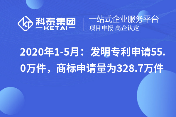 2020年1-5月：發(fā)明專利申請55.0萬件，商標申請量為328.7萬件