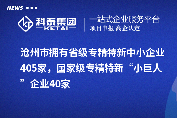 滄州市擁有省級(jí)專精特新中小企業(yè)405家，國(guó)家級(jí)專精特新“小巨人”企業(yè)40家