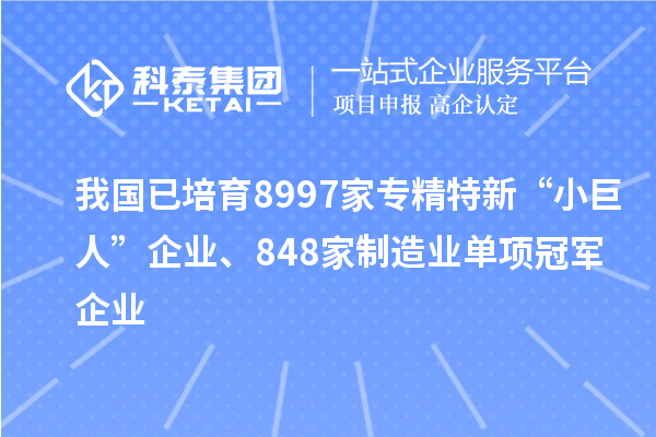 我國已培育8997家專精特新“小巨人”企業(yè)、848家制造業(yè)單項冠軍企業(yè)