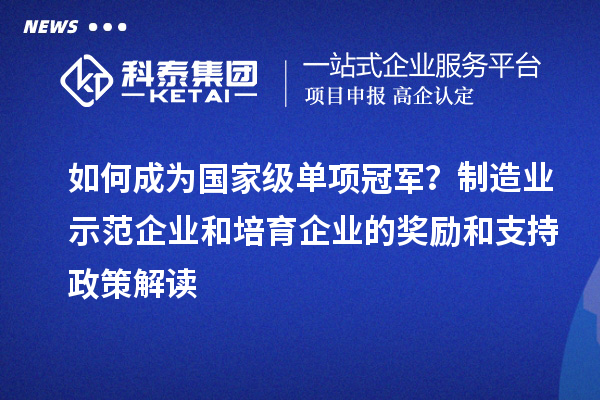 如何成為國家級單項冠軍？制造業(yè)示范企業(yè)和培育企業(yè)的獎勵和支持政策解讀