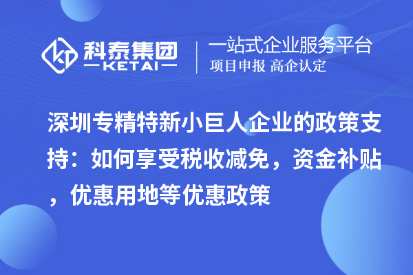 深圳專精特新小巨人企業(yè)的政策支持：如何享受稅收減免，資金補貼，優(yōu)惠用地等優(yōu)惠政策