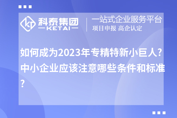 如何成為2023年專精特新小巨人?中小企業(yè)應(yīng)該注意哪些條件和標準?