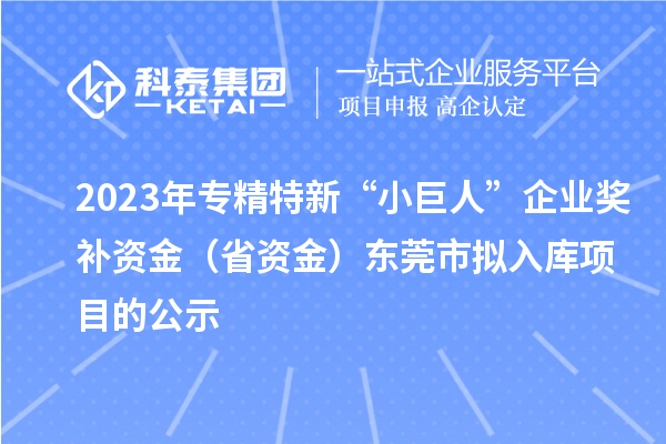 2023年專精特新“小巨人”企業(yè)獎補(bǔ)資金（省資金）東莞市擬入庫項(xiàng)目的公示