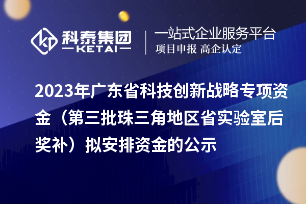 2023年廣東省科技創(chuàng)新戰(zhàn)略專項資金(第三批珠三角地區(qū)省實驗室后獎補(bǔ))擬安排資金的公示