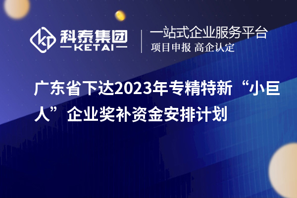 廣東省下達(dá)2023年專精特新“小巨人”企業(yè)獎補資金安排計劃