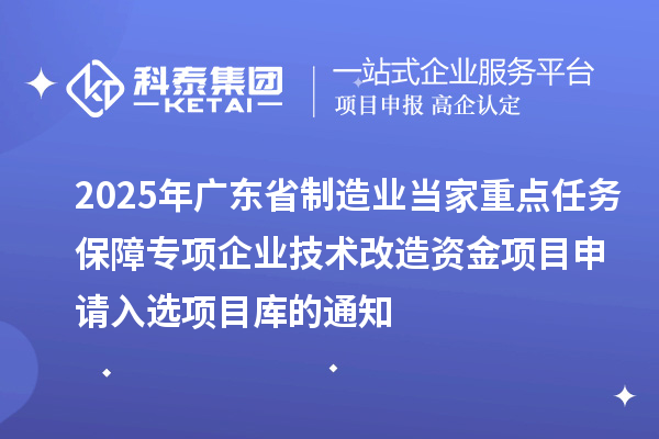 2025年廣東省制造業(yè)當(dāng)家重點(diǎn)任務(wù)保障專項(xiàng)企業(yè)技術(shù)改造資金項(xiàng)目申請入選項(xiàng)目庫的通知