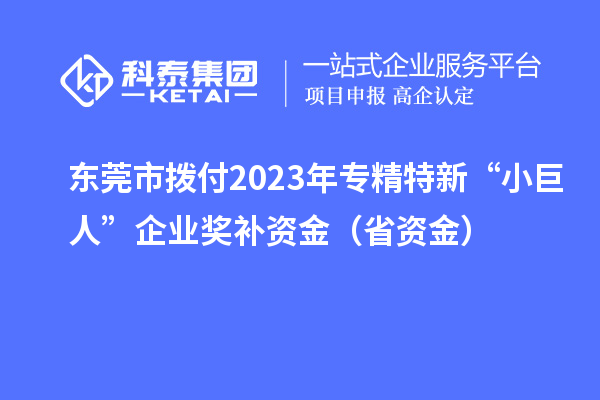 東莞市撥付2023年專精特新“小巨人”企業(yè)獎補資金（省資金）