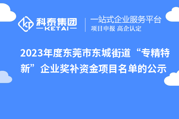 2023年度東莞市東城街道“專精特新”企業(yè)獎補(bǔ)資金項目名單的公示