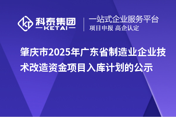 肇慶市2025年廣東省制造業(yè)企業(yè)技術改造資金項目入庫計劃的公示