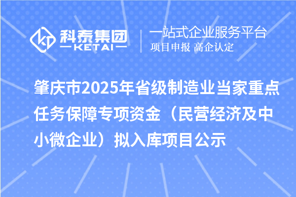 肇慶市2025年省級制造業(yè)當(dāng)家重點(diǎn)任務(wù)保障專項(xiàng)資金（民營經(jīng)濟(jì)及中小微企業(yè)）擬入庫項(xiàng)目公示