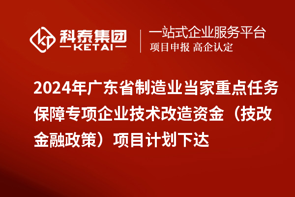 2024年廣東省制造業(yè)當(dāng)家重點任務(wù)保障專項企業(yè)技術(shù)改造資金(技改金融政策)項目計劃下達