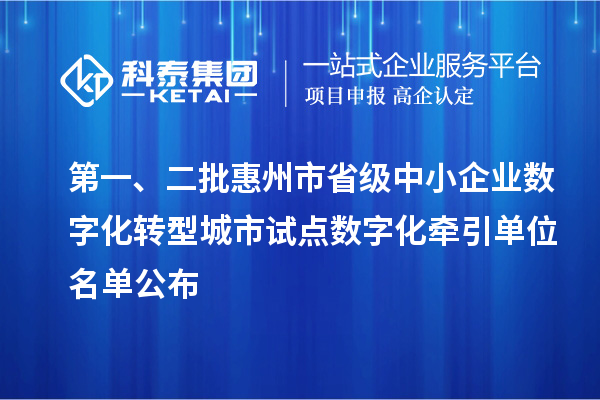 第一、二批惠州市省級(jí)中小企業(yè)數(shù)字化轉(zhuǎn)型城市試點(diǎn)數(shù)字化牽引單位名單公布