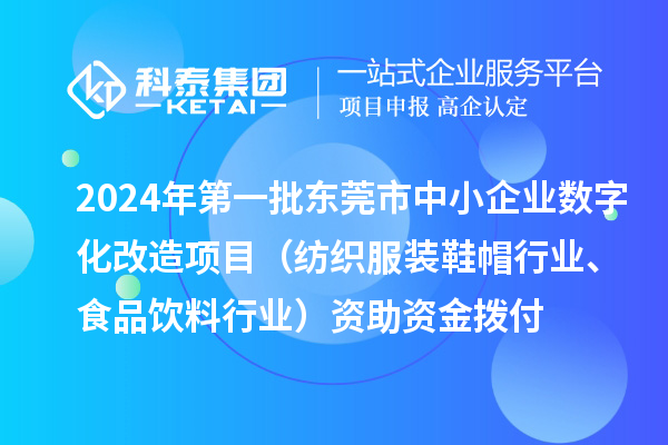 2024年第一批東莞市中小企業(yè)數(shù)字化轉(zhuǎn)型城市試點(diǎn)專項(xiàng)資金中小企業(yè)數(shù)字化改造項(xiàng)目（紡織服裝鞋帽行業(yè)、食品飲料行業(yè)）資助資金撥付