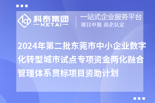 2024年第二批東莞市中小企業(yè)數(shù)字化轉(zhuǎn)型城市試點專項資金兩化融合管理體系貫標(biāo)項目資助計劃