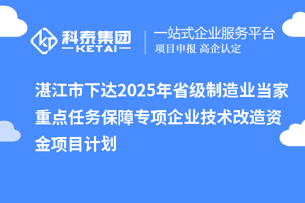 湛江市下達(dá)2025年省級制造業(yè)當(dāng)家重點任務(wù)保障專項企業(yè)技術(shù)改造資金項目計劃