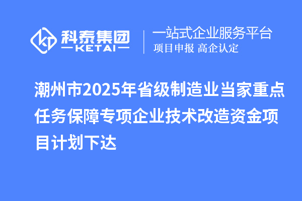 潮州市2025年省級制造業(yè)當家重點任務保障專項企業(yè)技術改造資金項目計劃下達