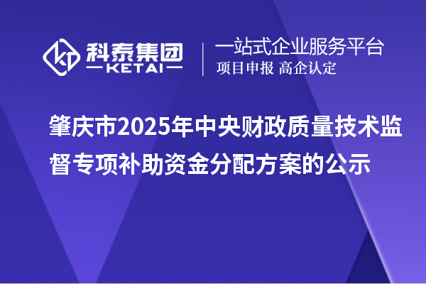 肇慶市2025年中央財政質量技術監(jiān)督專項補助資金分配方案的公示