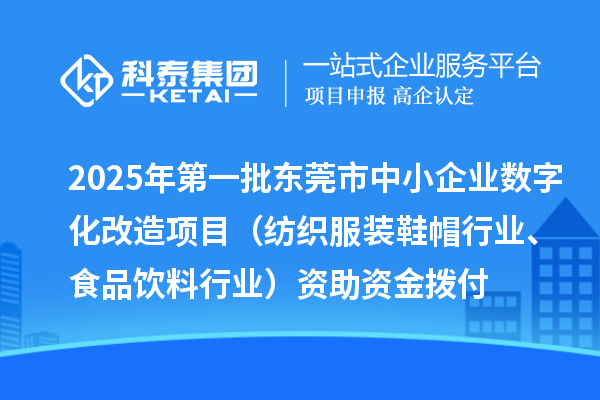 2025年第一批東莞市中小企業(yè)數(shù)字化改造項(xiàng)目（紡織服裝鞋帽行業(yè)、食品飲料行業(yè)）資助資金撥付