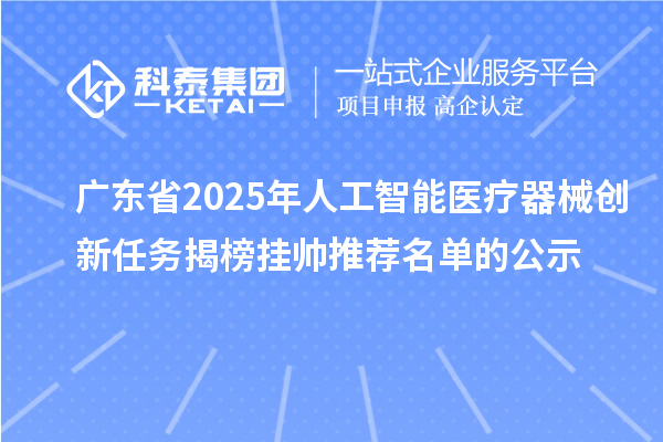 廣東省2025年人工智能醫(yī)療器械創(chuàng)新任務(wù)揭榜掛帥推薦名單的公示