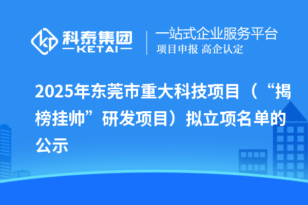 2025年東莞市重大科技項目（“揭榜掛帥”研發(fā)項目）擬立項名單的公示