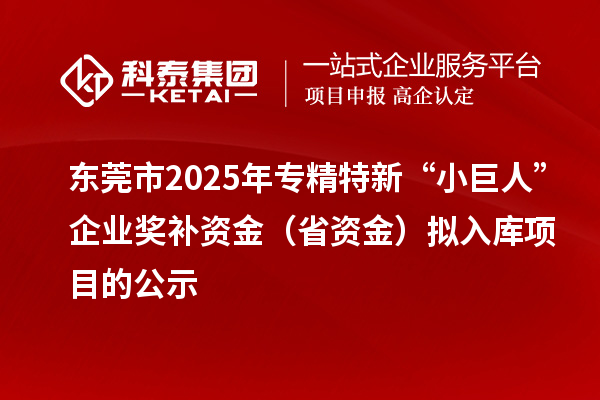東莞市2025年專精特新“小巨人”企業(yè)獎(jiǎng)補(bǔ)資金(省資金)擬入庫(kù)項(xiàng)目的公示