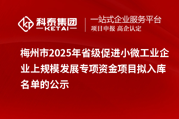 梅州市2025年省級(jí)促進(jìn)小微工業(yè)企業(yè)上規(guī)模發(fā)展專(zhuān)項(xiàng)資金項(xiàng)目擬入庫(kù)名單的公示