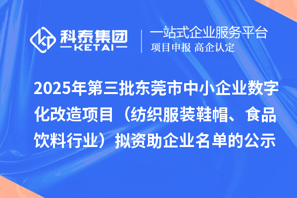 2025年第三批東莞市中小企業(yè)數(shù)字化改造項(xiàng)目（紡織服裝鞋帽、食品飲料行業(yè)）擬資助企業(yè)名單的公示