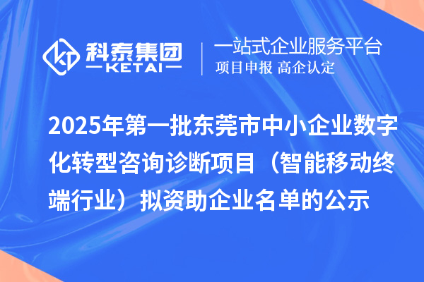 2025年第一批東莞市中小企業(yè)數(shù)字化轉(zhuǎn)型咨詢診斷項(xiàng)目(智能移動終端行業(yè))擬資助企業(yè)名單的公示