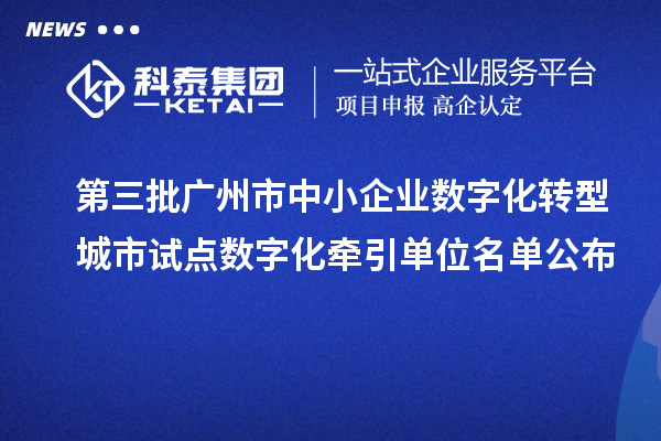 第三批廣州市中小企業(yè)數(shù)字化轉(zhuǎn)型城市試點數(shù)字化牽引單位名單公布