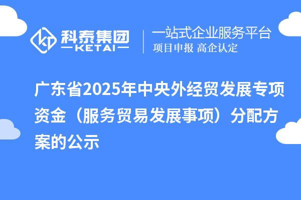 廣東省2025年中央外經(jīng)貿(mào)發(fā)展專項(xiàng)資金（服務(wù)貿(mào)易發(fā)展事項(xiàng)）分配方案的公示