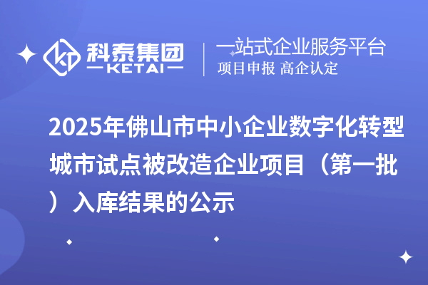 2025年佛山市中小企業(yè)數(shù)字化轉(zhuǎn)型城市試點(diǎn)被改造企業(yè)項(xiàng)目（第一批） 入庫結(jié)果的公示
