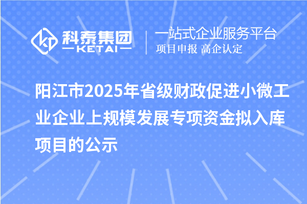 陽江市2025年省級財政促進(jìn)小微工業(yè)企業(yè)上規(guī)模發(fā)展專項(xiàng)資金擬入庫項(xiàng)目的公示