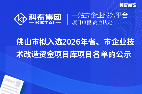 佛山市擬入選2026年省、市企業(yè)技術(shù)改造資金項目庫項目名單的公示