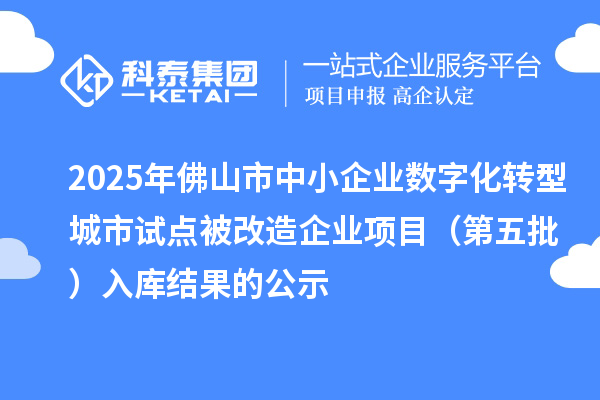 2025年佛山市中小企業(yè)數(shù)字化轉(zhuǎn)型城市試點(diǎn)被改造企業(yè)項(xiàng)目(第五批) 入庫結(jié)果的公示