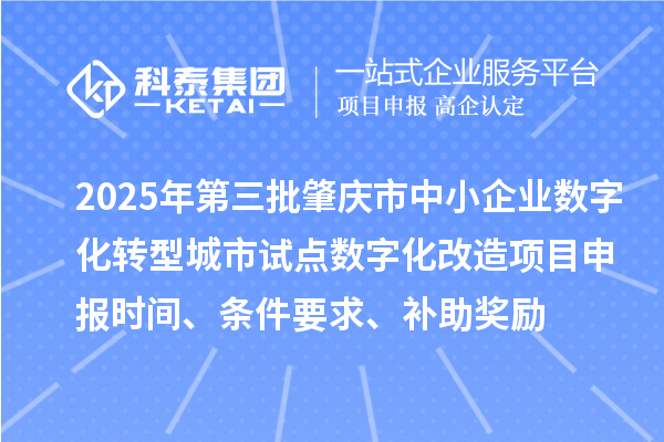 2025年第三批肇慶市中小企業(yè)數(shù)字化轉(zhuǎn)型城市試點(diǎn)數(shù)字化改造項(xiàng)目申報(bào)時(shí)間、條件要求、補(bǔ)助獎(jiǎng)勵(lì)