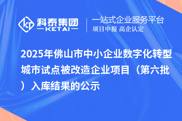 2025年佛山市中小企業(yè)數字化轉型城市試點被改造企業(yè)項目（第六批）入庫結果的公示