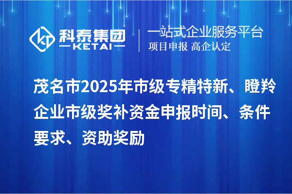 茂名市2025年市級(jí)專精特新、瞪羚企業(yè)市級(jí)獎(jiǎng)補(bǔ)資金申報(bào)時(shí)間、條件要求、資助獎(jiǎng)勵(lì)