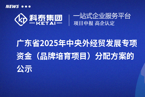 廣東省2025年中央外經(jīng)貿(mào)發(fā)展專項(xiàng)資金（品牌培育項(xiàng)目）分配方案的公示