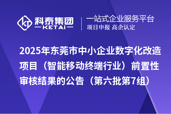 2025年東莞市中小企業(yè)數(shù)字化改造項目（智能移動終端行業(yè)）前置性審核結(jié)果的公告（第六批第7組）