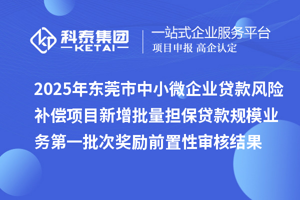 2025年東莞市中小微企業(yè)貸款風(fēng)險補(bǔ)償項目新增批量擔(dān)保貸款規(guī)模業(yè)務(wù)第一批次獎勵前置性審核結(jié)果