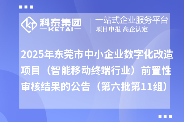 2025年東莞市中小企業(yè)數(shù)字化改造項(xiàng)目(智能移動終端行業(yè))前置性審核結(jié)果的公告(第六批第11組)