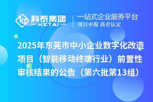 2025年東莞市中小企業(yè)數(shù)字化改造項目（智能移動終端行業(yè)）前置性審核結(jié)果的公告（第六批第13組）