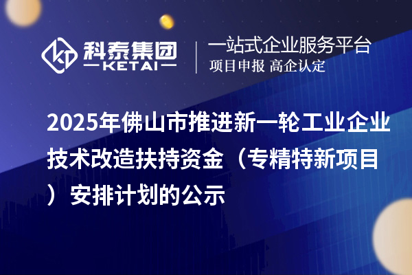 2025年佛山市推進(jìn)新一輪工業(yè)企業(yè)技術(shù)改造扶持資金（專精特新項(xiàng)目） 安排計(jì)劃的公示