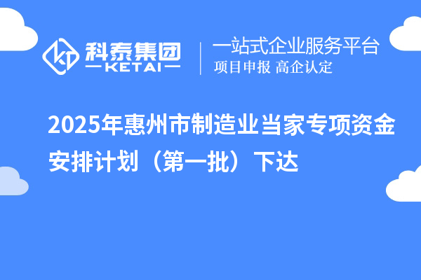 2025年惠州市制造業(yè)當(dāng)家專項資金安排計劃（第一批）下達