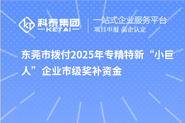 東莞市撥付2025年專精特新“小巨人”企業(yè)市級(jí)獎(jiǎng)補(bǔ)資金