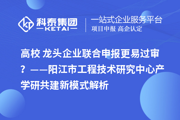 高校+龍頭企業(yè)聯(lián)合申報更易過審？——陽江市工程技術研究中心產(chǎn)學研共建新模式解析