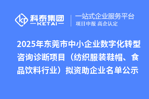 2025年東莞市中小企業(yè)數(shù)字化轉(zhuǎn)型城市試點專項資金咨詢診斷項目（紡織服裝鞋帽、食品飲料行業(yè)）擬資助企業(yè)名單的公示