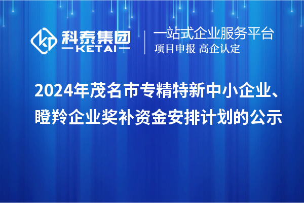2024年茂名市專精特新中小企業(yè)、瞪羚企業(yè)獎補資金安排計劃的公示
